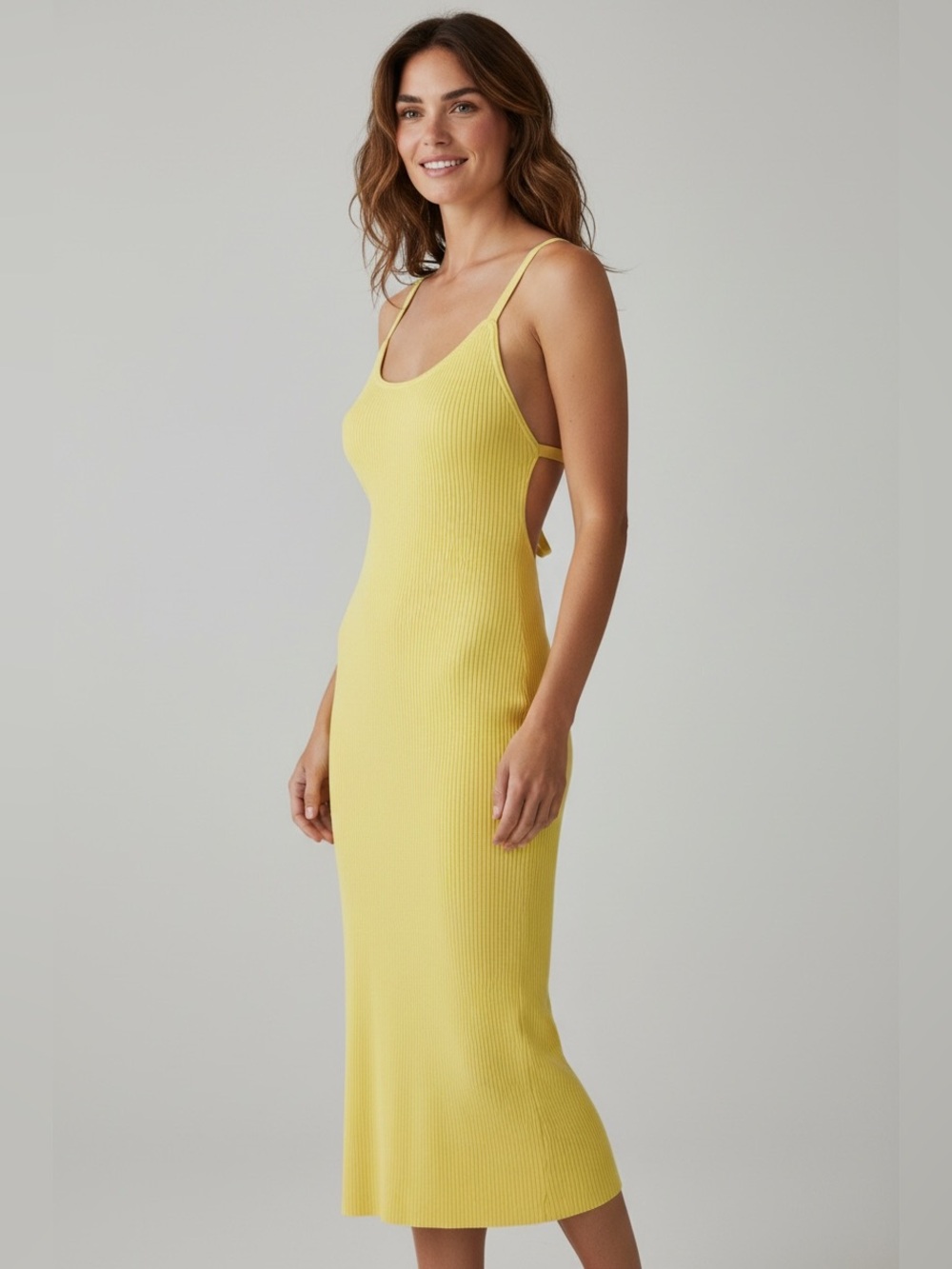 Zara Yellow Ribbed Midi Dress - Picture 10 of 10